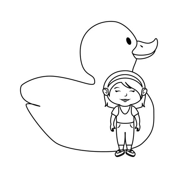 小女孩与橡胶鸭玩具 — 图库矢量图片