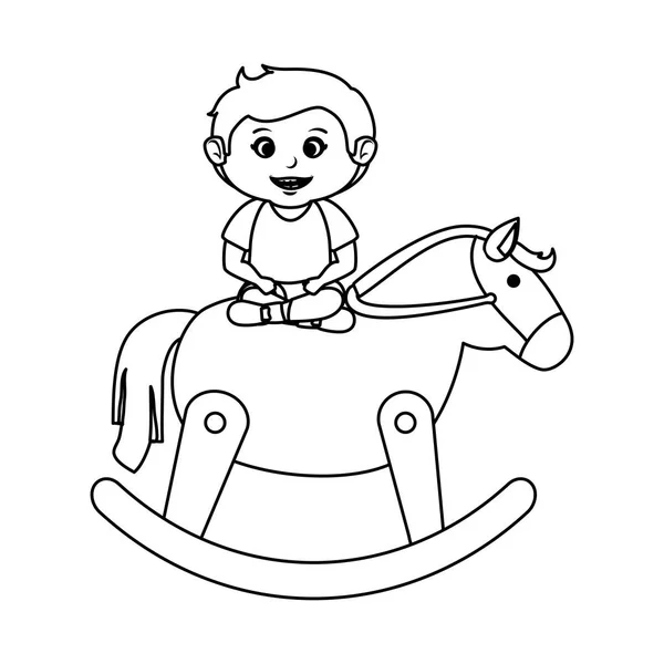 Jongetje met houten paard speelgoed — Stockvector