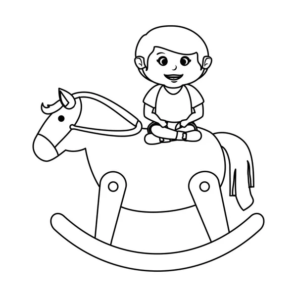 Маленький хлопчик з дерев'яною іграшкою для коней — стоковий вектор