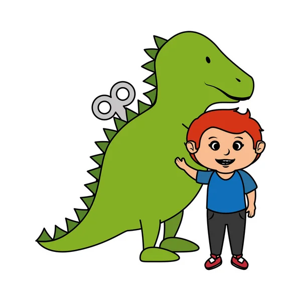 Pequeño niño con tyrannosaurus rex juguete — Archivo Imágenes Vectoriales