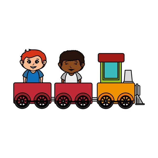 Små pojkar med tåg leksak — Stock vektor