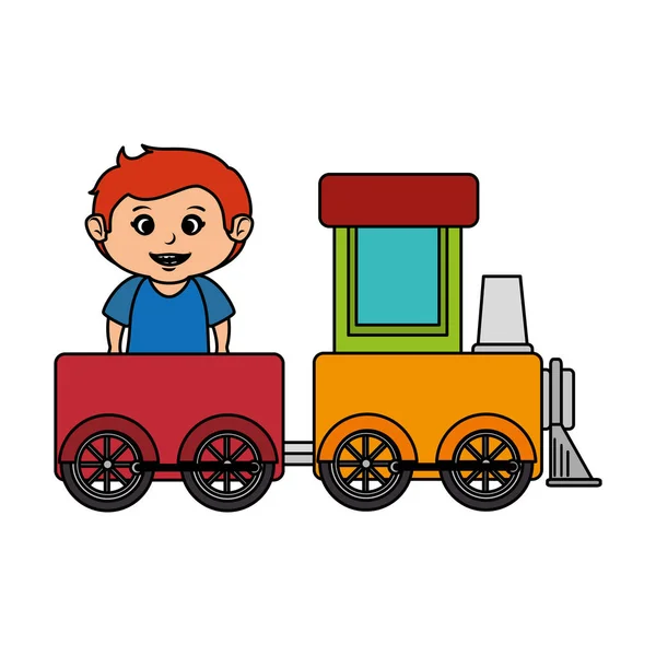 Menino com trem brinquedo — Vetor de Stock