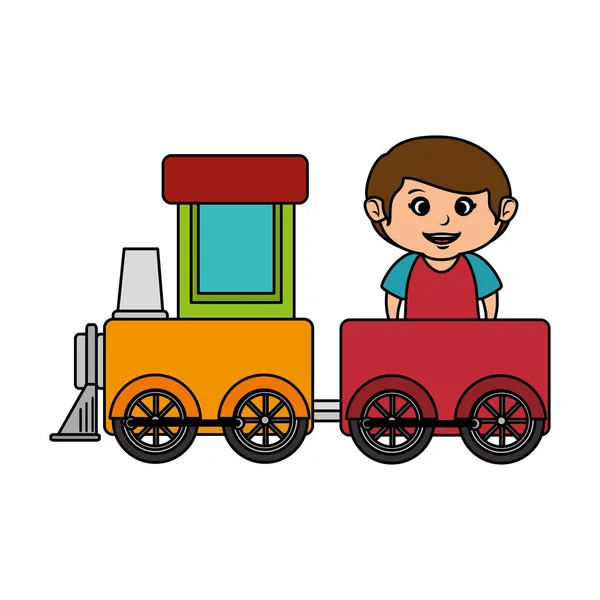 Menino com trem brinquedo — Vetor de Stock