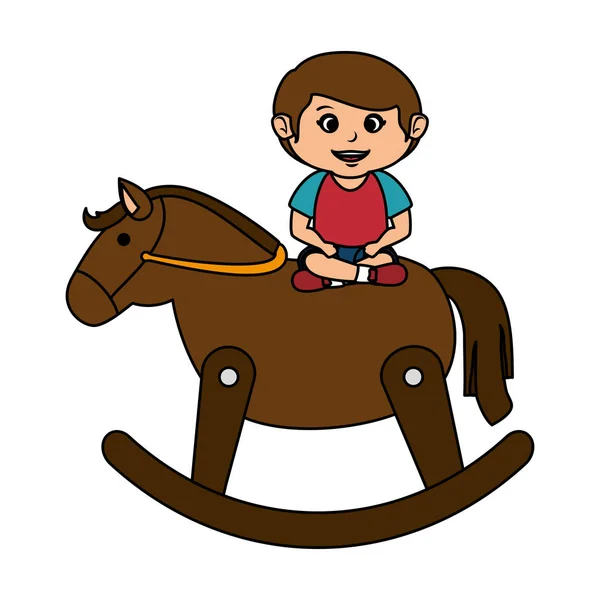 Little boy with wooden horse toy — Stock Vector