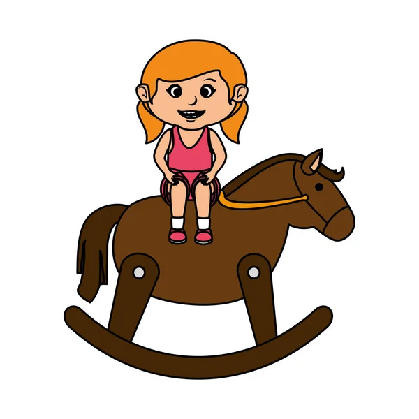 Menina Com Design Ilustração Vetor Cavalo Madeira — Vetor de Stock
