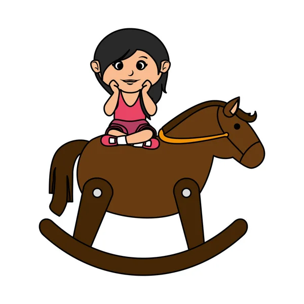 Little girl with wooden horse — Stock Vector