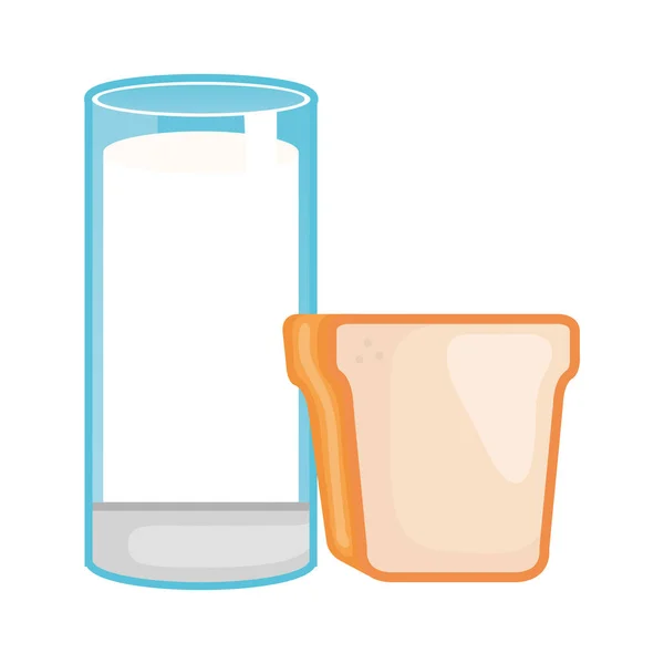 Šálek lahodné mléčné sklo s chlebem — Stockový vektor