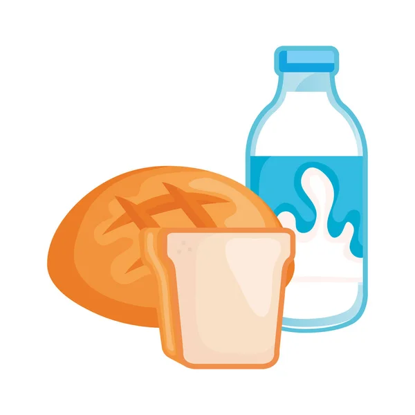 Chutné mléko láhev s chlebem — Stockový vektor