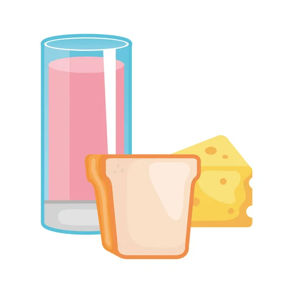 Iogurte copo de vidro com pão e queijo —  Vetores de Stock