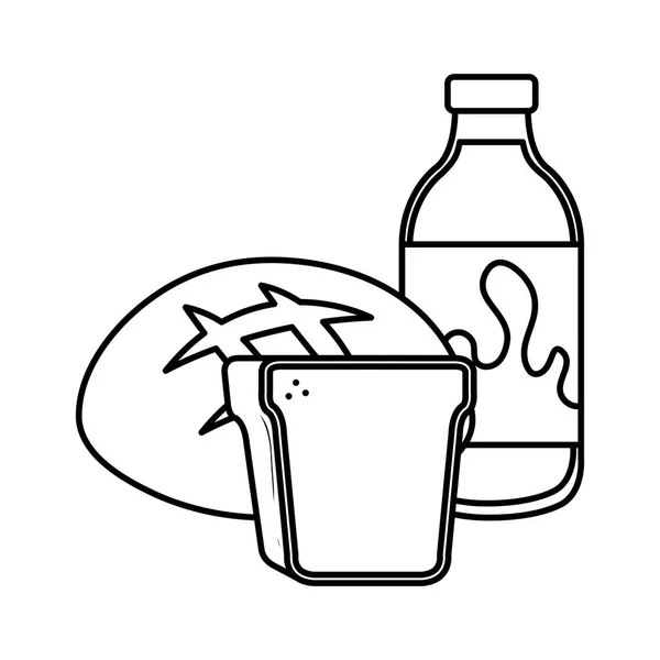 Délicieuse bouteille de lait avec pain — Image vectorielle