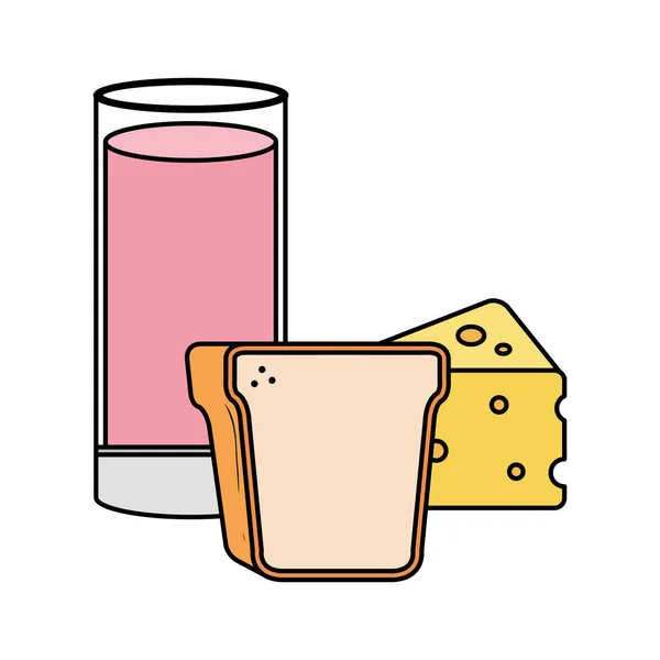 Yaourt tasse en verre avec pain et fromage — Image vectorielle