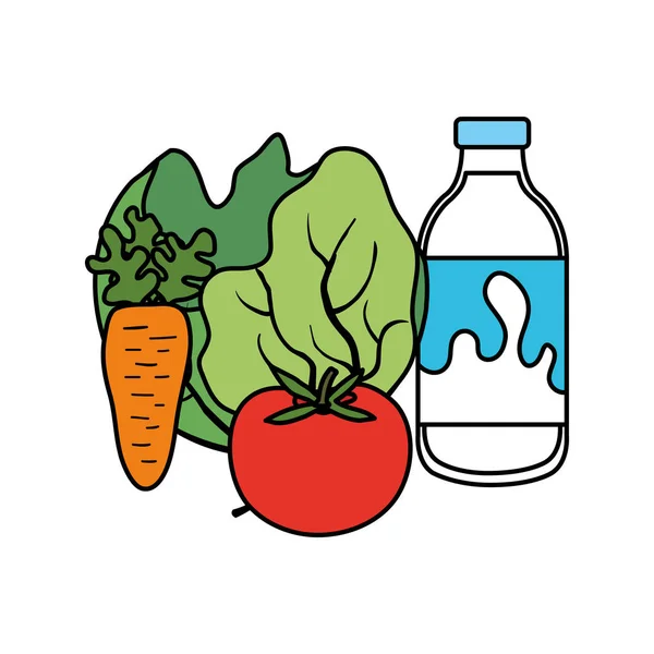 Delicious milk bottle with vegetables — Stock Vector