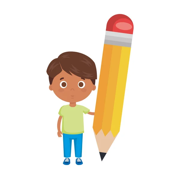 Malý chlapec student znakem tužka — Stockový vektor