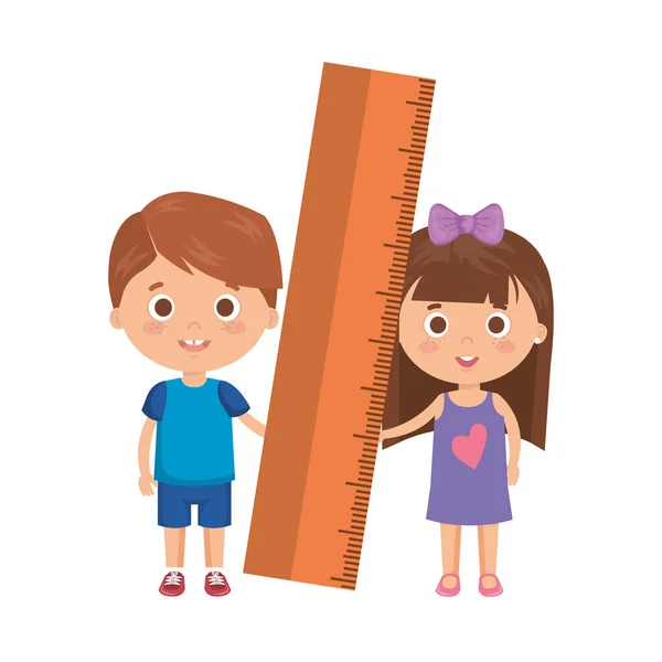 Kleine Kinder Studenten Paar mit Regel — Stockvektor