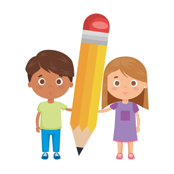 Little kids students couple with pencil — Stock Vector