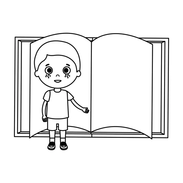 Niño pequeño estudiante con carácter de libro — Archivo Imágenes Vectoriales