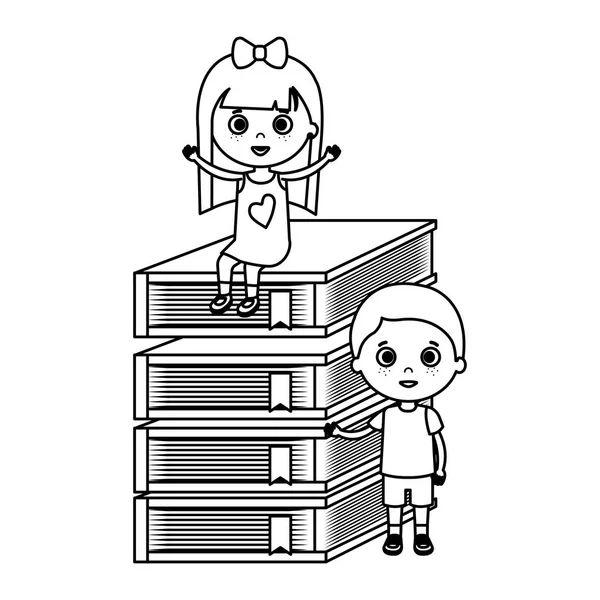 Niños pequeños estudiantes pareja con libros — Archivo Imágenes Vectoriales