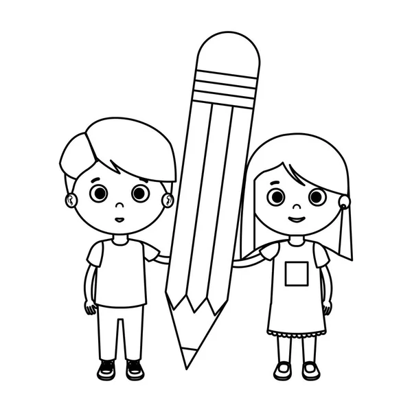 Little kids students couple with pencil — Stock Vector