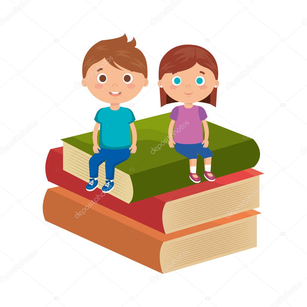 little kids students couple with books