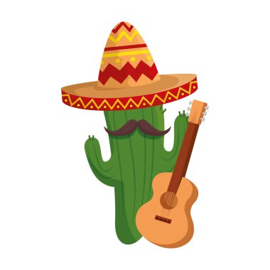 şapka maricachi ve gitar ile Meksika kaktüs