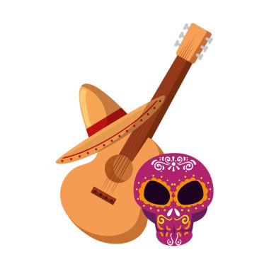 Ölüm günü maskesi gitar ve mariachi şapka ile