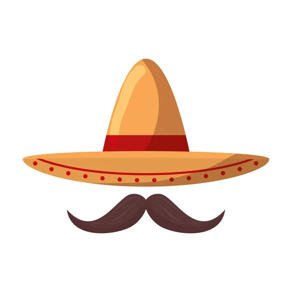 Topi mexican mariachi dengan kumis - Stok Vektor