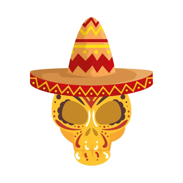 Máscara del día de la muerte con sombrero de mariachi — Vector de stock