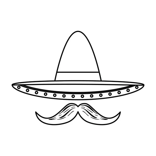 Chapeau mexicain mariachi avec moustache — Image vectorielle