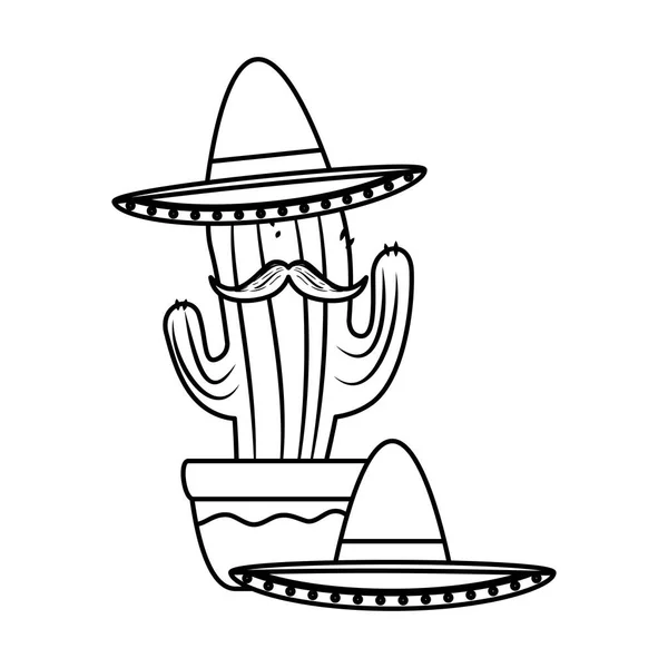 Cactus mexicano con carácter de sombrero de mariachi — Vector de stock