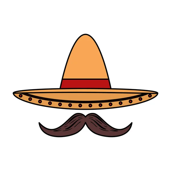 Chapéu mariachi mexicano com bigode — Vetor de Stock