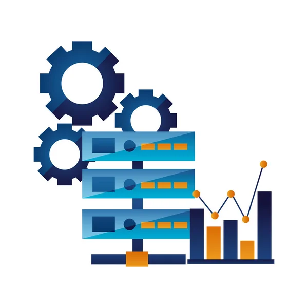 Database server chart and gears — Stock Vector