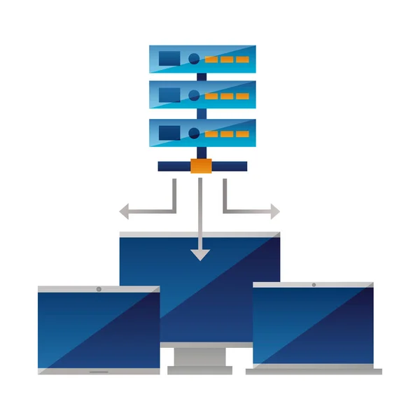 Serveur de base de données ordinateur moniteur ordinateur portable — Image vectorielle