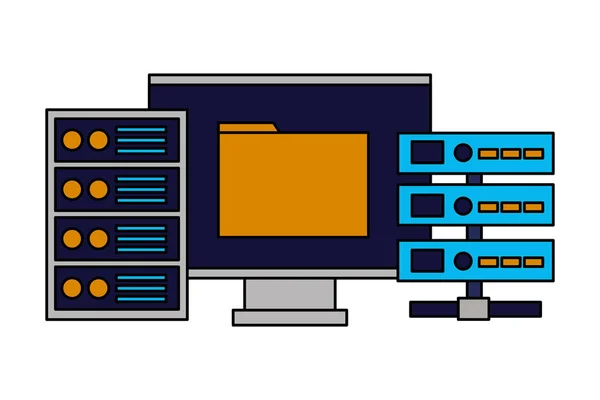 Computadora carpeta base de datos servidor — Archivo Imágenes Vectoriales