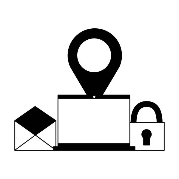 Ordenador portátil puntero de navegación seguridad de correo electrónico — Archivo Imágenes Vectoriales