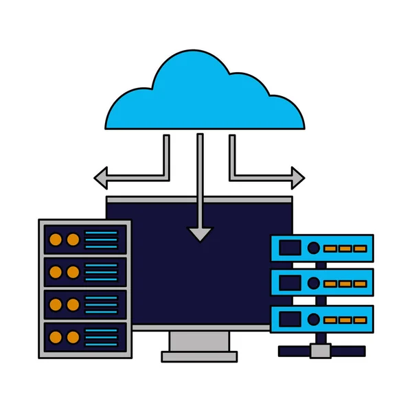 Cloud computing monitor caso database — Vettoriale Stock