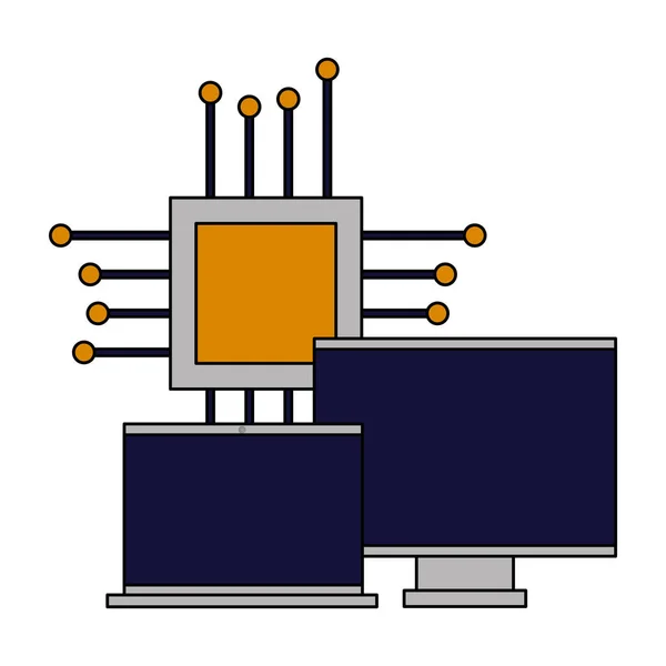 Computador monitor laptop e circuito de placa-mãe — Vetor de Stock