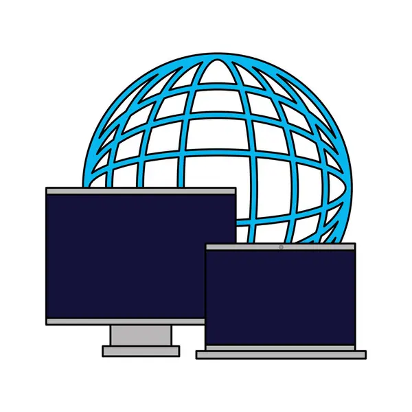 Světová počítačový monitor a notebook — Stockový vektor