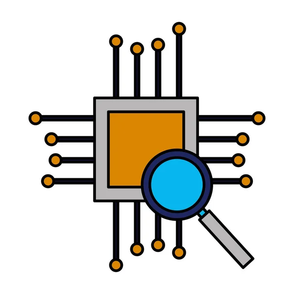 Moederbord circuit Vergrootglas hardware — Stockvector