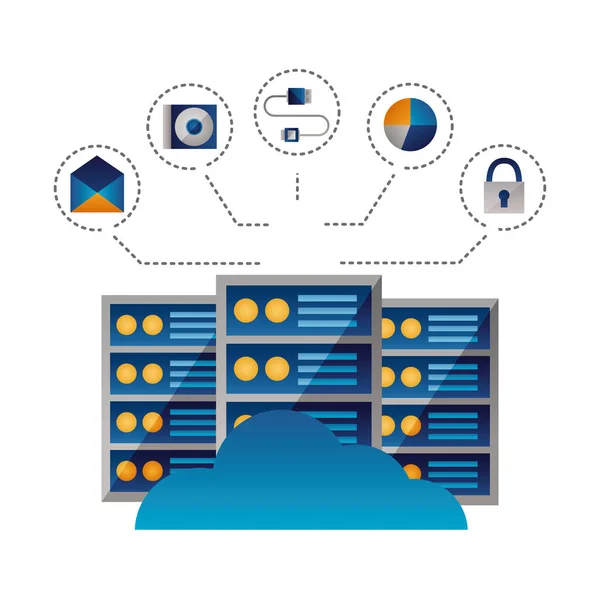 Conexión al centro de la base de datos cloud computing — Vector de stock