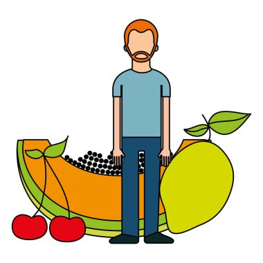 adam ve taze meyve beslenme sağlıklı vektör çizim