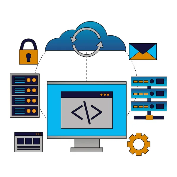 Computación en nube codificación base de datos informática — Vector de stock