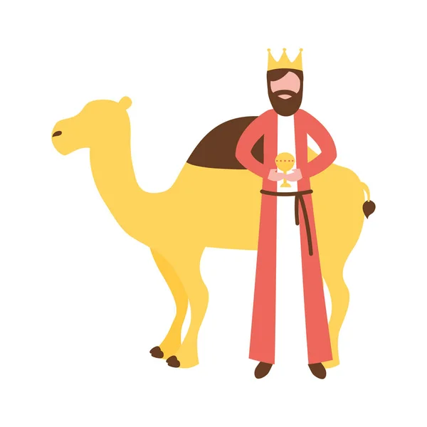 Epiphany wise king with gift and camel — Stock Vector