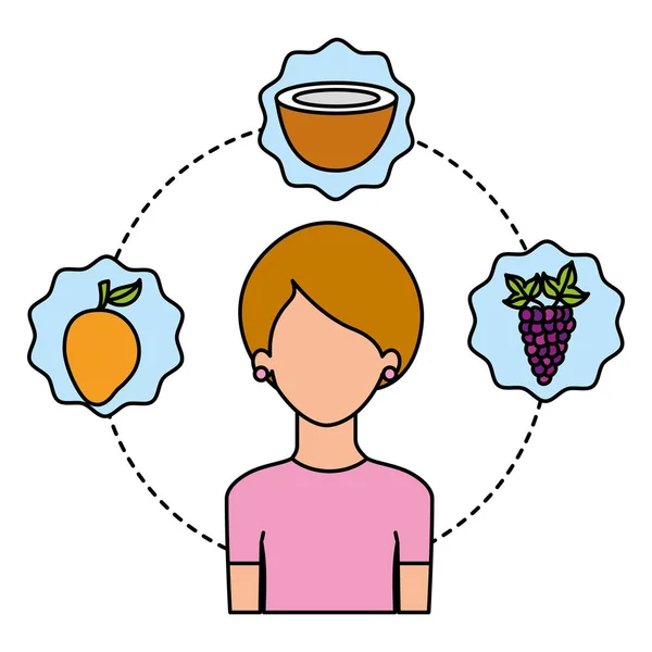 Mulher frutas frescas nutrição dieta —  Vetores de Stock
