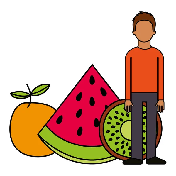 Homme et fruits frais nutrition saine — Image vectorielle