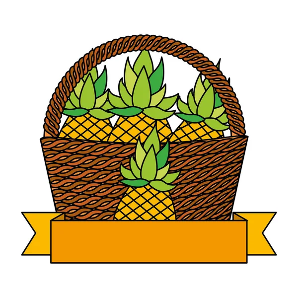 Wicker basket pineapple fresh banner — Stock Vector