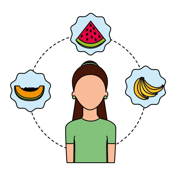 Kvinna färsk frukt kost diet — Stock vektor