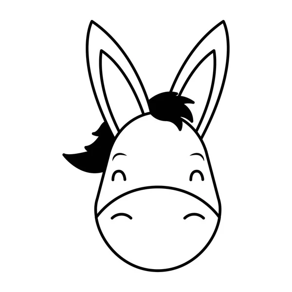 Lindo cabeza burro dibujos animados animal salvaje — Vector de stock