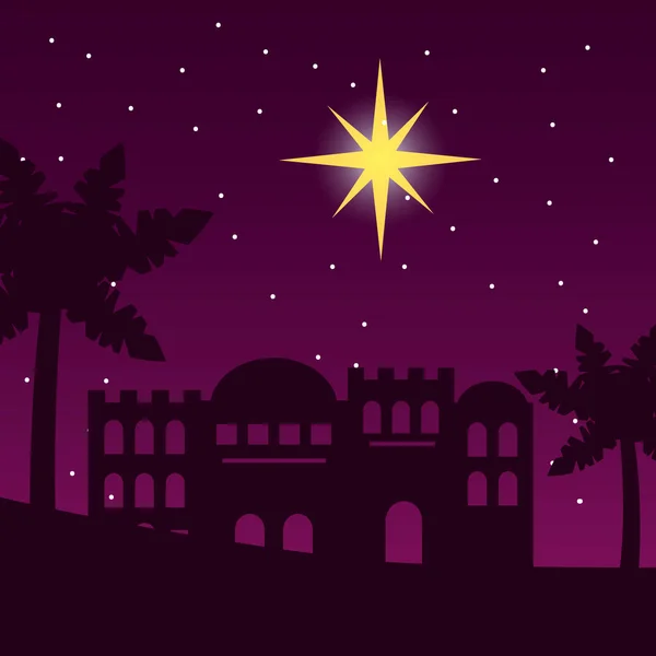 Jeruzalem woestijn palm ster nachtbeeld — Stockvector