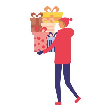 kış giysileri hediyeler vektör çizim tutan adamla