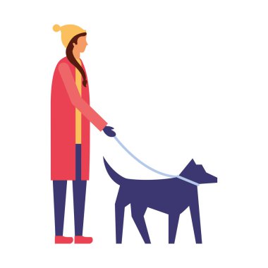 kadın köpeğini yürüyüş kış giysileri ile